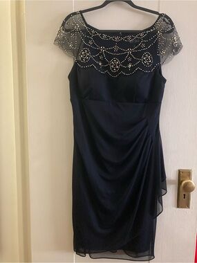 Navy and Silver Formal Cocktail Dress, Size 14